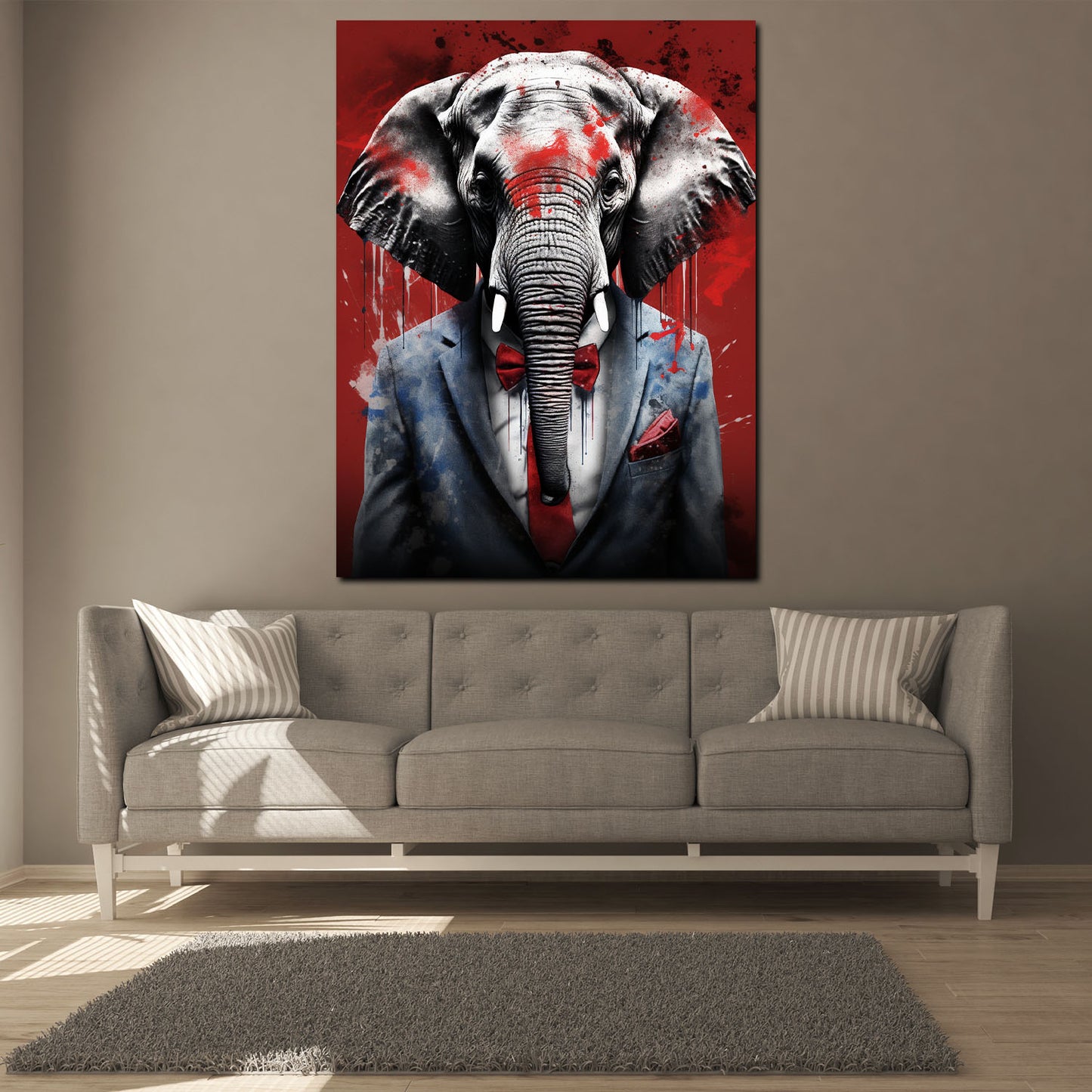 Wandbild Elefant im Anzug Pop Art Red