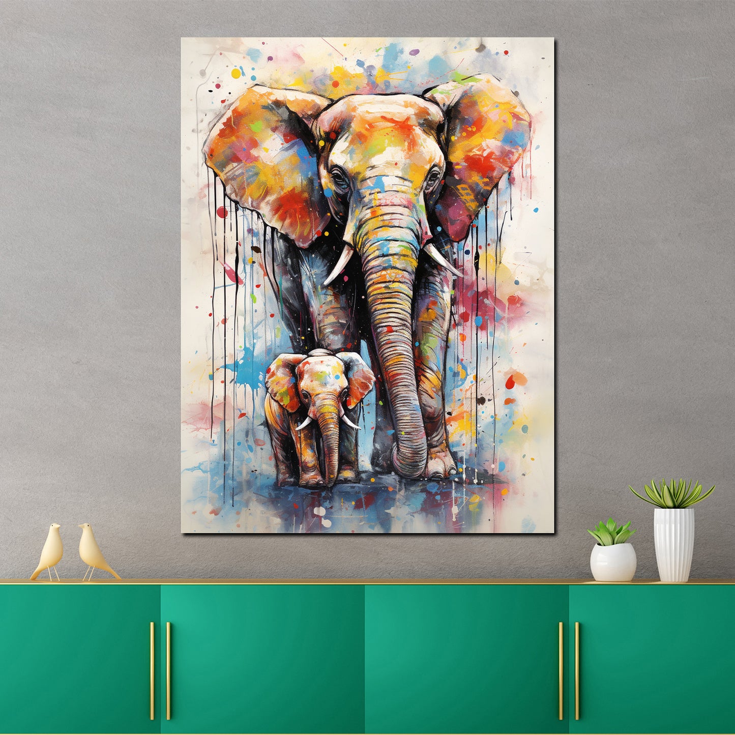 Wandbild Elefant mit Baby Pop Art