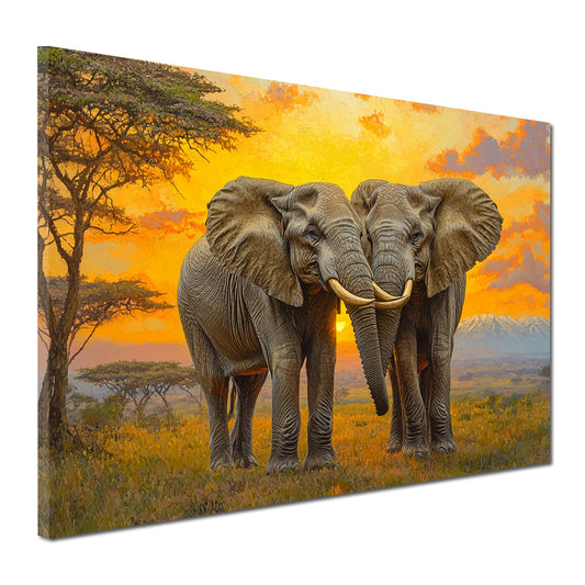Wandbild Elefantenpaar im Sonnenuntergang Afrika