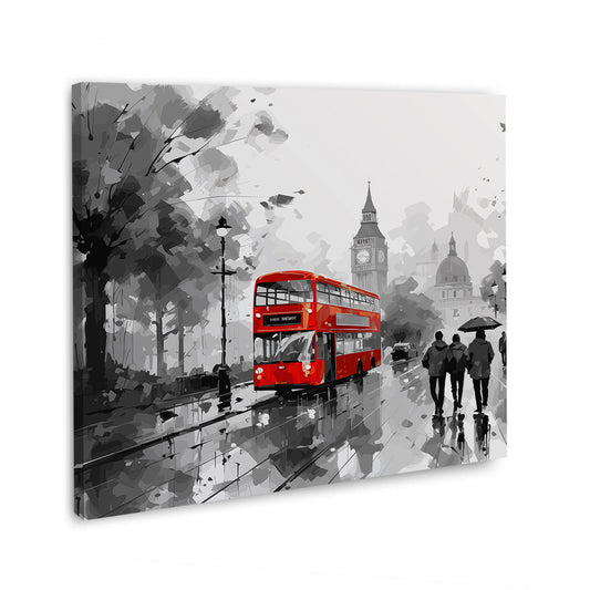 Wandbild England London Stadt schwarz weiß mit rotem Bus