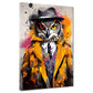 Wandbild Eule im Anzug mit gelben Mantel Pop Art