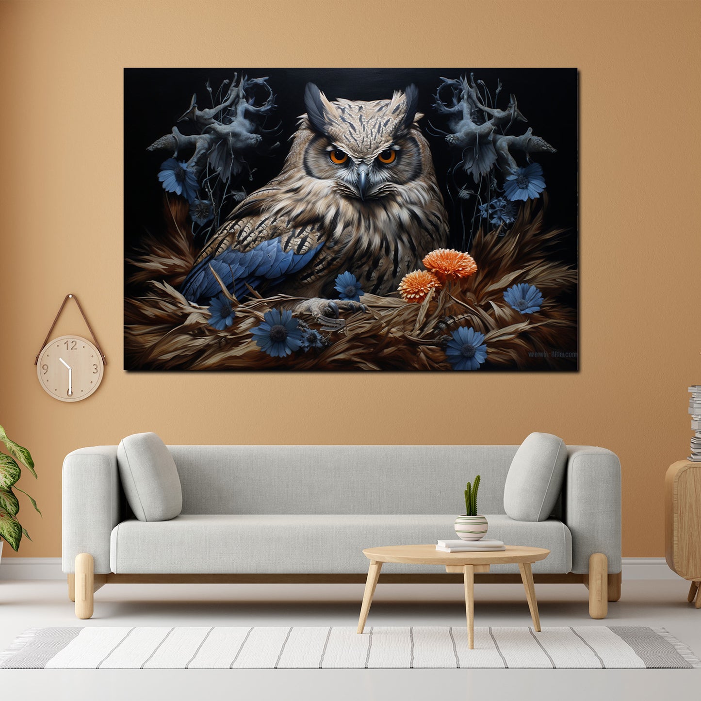 Wandbild Eule im Nest Blue Style