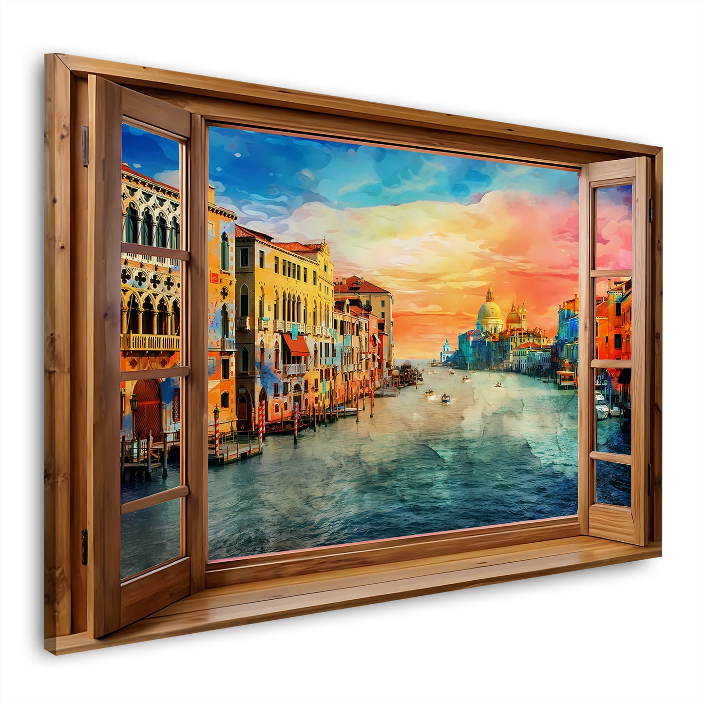 Wandbild Fensterblick auf Italien Venedig mit Canal Grande und Sonnenuntergang