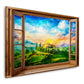 Wandbild Fensterblick auf die Toskana Italien mit Sonnenuntergang und Villa