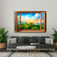 Wandbild Fensterblick auf die Toskana Italien mit Sonnenuntergang und Villa