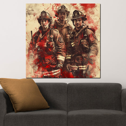 Wandbild Feuerwehrmänner abstrakt Red Style