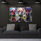 Wandbild Figuren mit Graffiti und Pop Art auf abstraktem Hintergrund