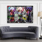 Wandbild Figuren mit Graffiti und Pop Art auf abstraktem Hintergrund