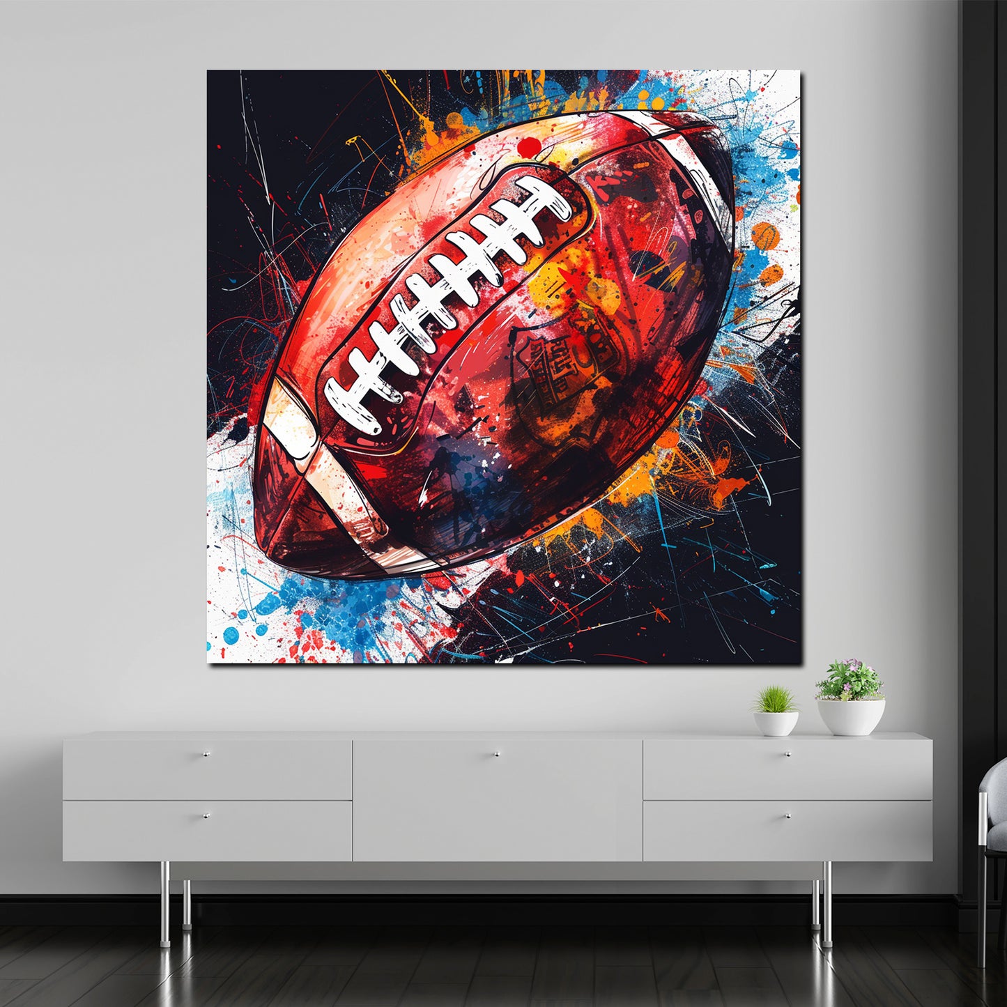 Wandbild Football in bunter Pop Art Rugby Ball