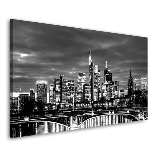 Wandbild Frankfurt Architektur Skyline Abendstimmung Schwarz Weiß