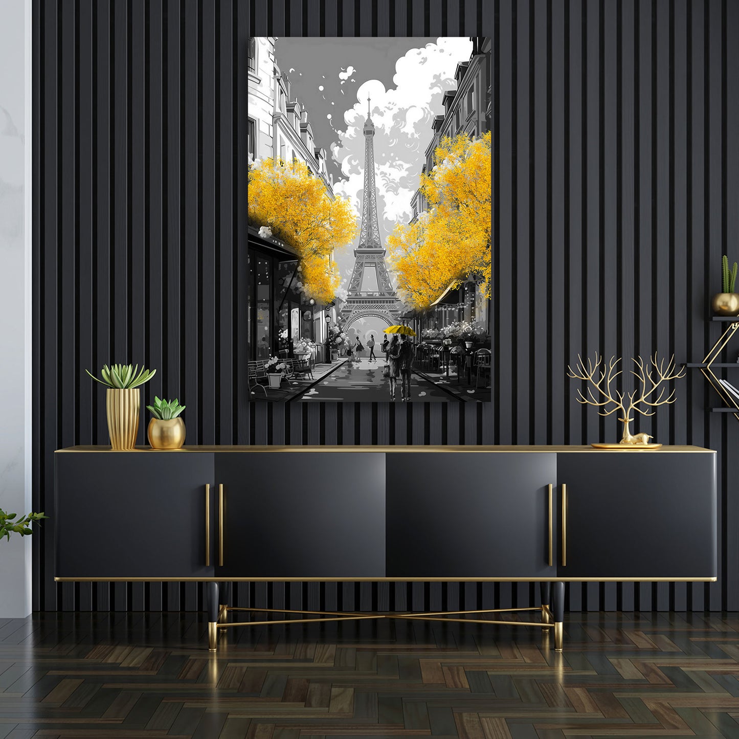 Wandbild Frankreich Paris mit goldenen Bäumen