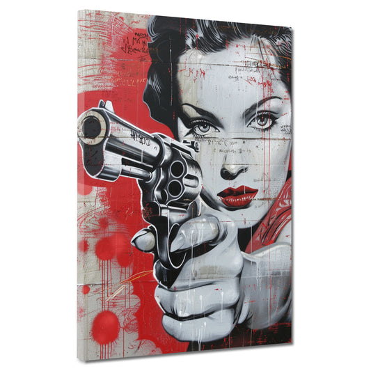 Wandbild Frau Beautiful Girl Gun Red Style