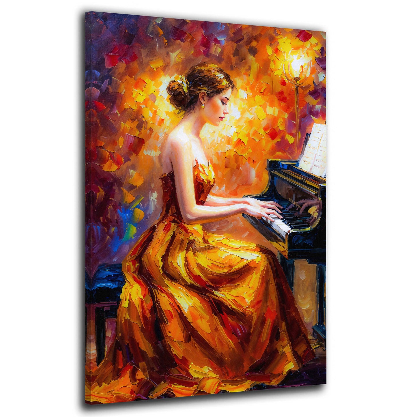 Wandbild Frau im Abendkleid am Klavier Musik farbenfroh modern