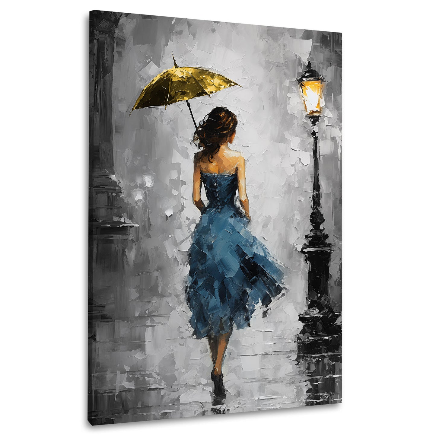 Wandbild Frau im blauen Kleid mit Regenschirm Painting Style