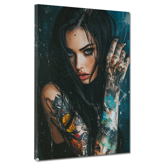 Wandbild Frau mit Tattoos intensiv geheimnisvoll modern