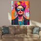 Wandbild Frida Portrait Pop Art mit Sonnenbrille und Blumenkranz