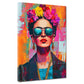 Wandbild Frida Portrait Pop Art mit Sonnenbrille und Blumenkranz