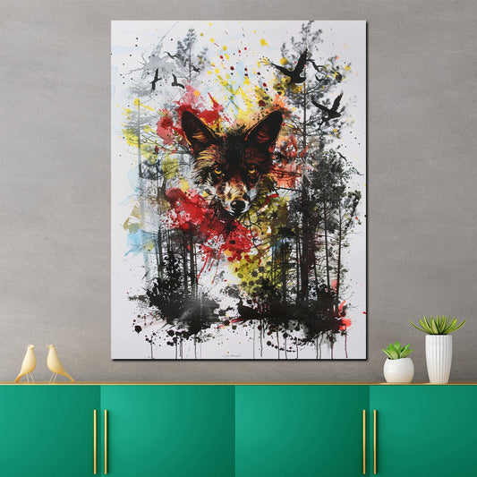 Wandbild Fuchs im Wald Abstract Style