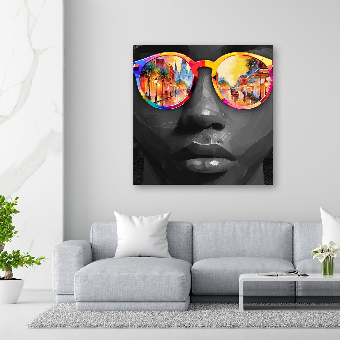 Wandbild Gesicht Black Women schwarz weiß mit Sonnenbrille