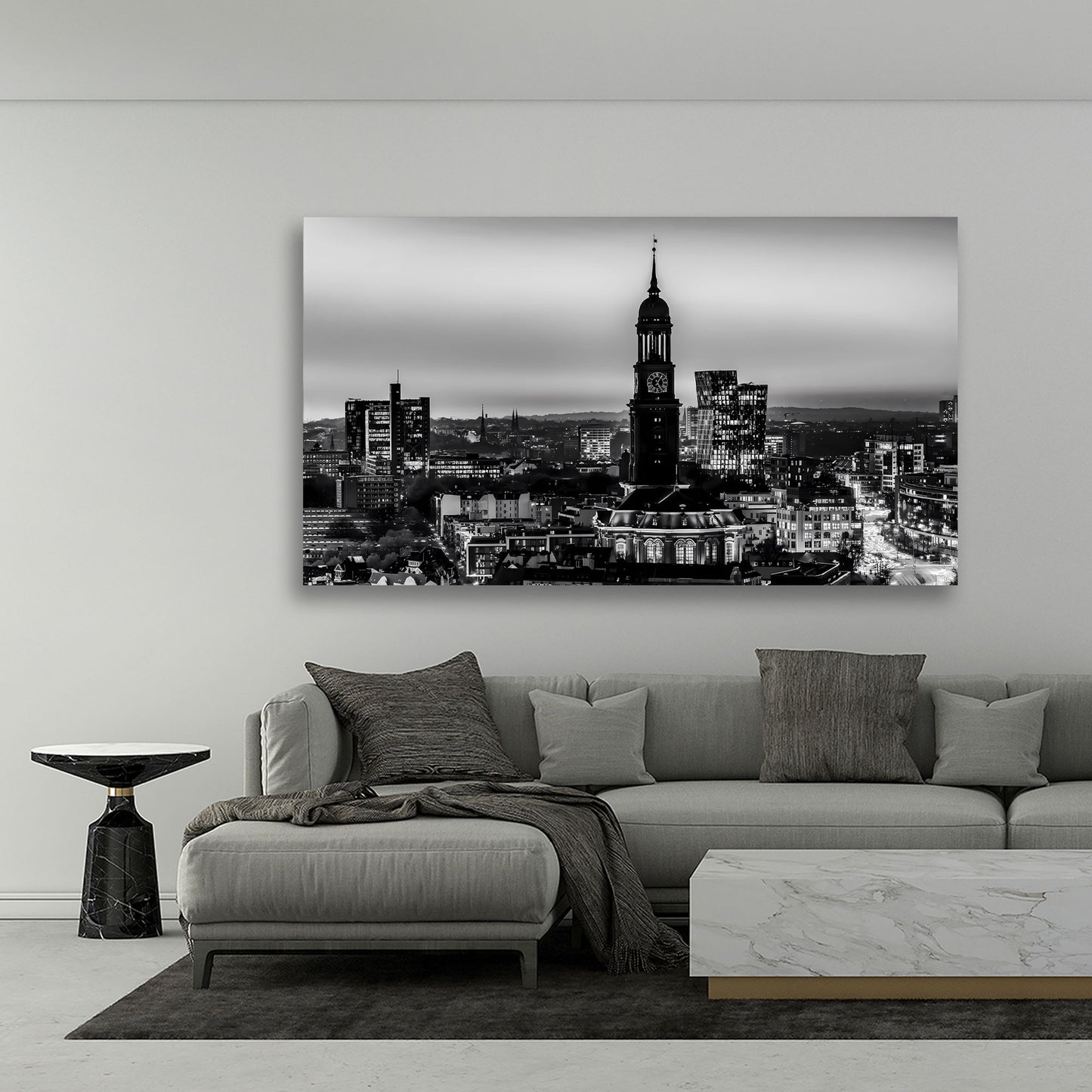 Wandbild Hamburg Skyline schwarz weiß