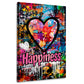 Wandbild Herz Graffiti Pop Art mit Happiness und bunten Farben