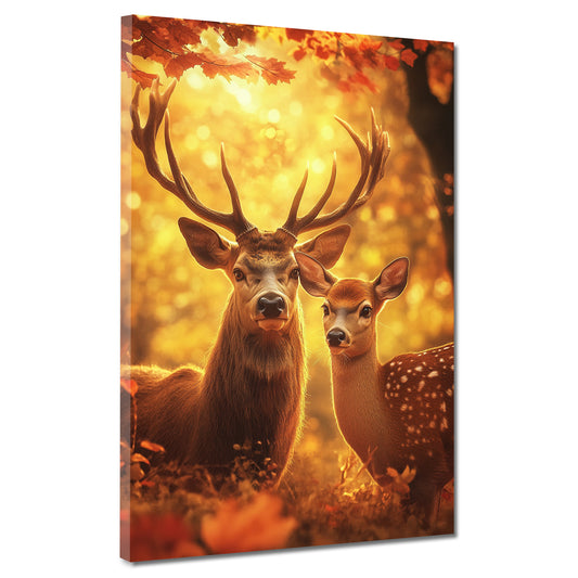 Wandbild Hirschpaar Waldlichtung Herbst