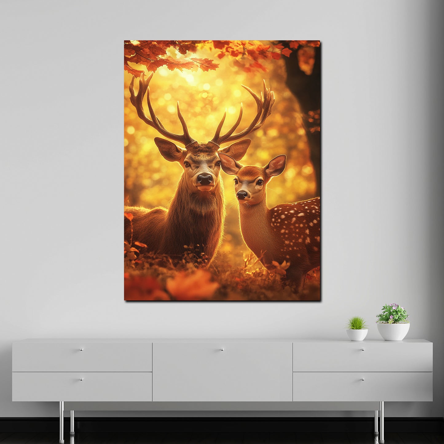 Wandbild Hirschpaar Waldlichtung Herbst