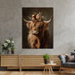 Wandbild Hochlandkuh mit Blumenkranz Natur Boho rustikal modern