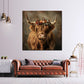 Wandbild Kuh Scottish Highlander mit Blumenkrone Natur Stil modern
