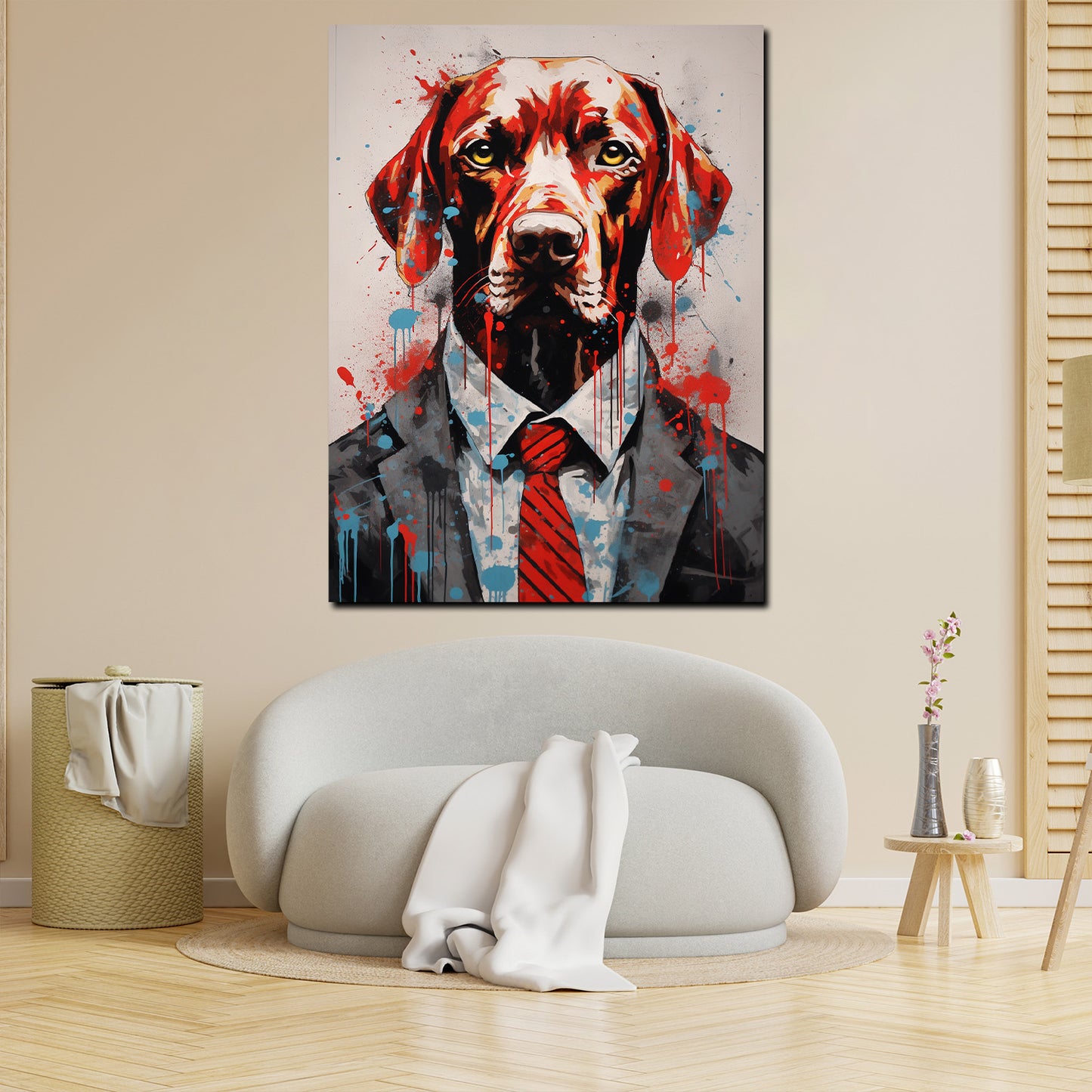 Wandbild Hund im Anzug Pop Art Red