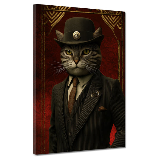 Wandbild Katze Boss im Anzug mit Hut Eleganz Macht und Stil modern