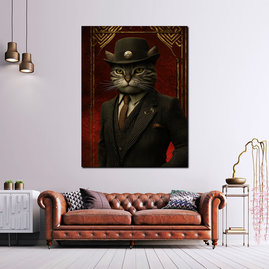 Wandbild Katze Boss im Anzug mit Hut Eleganz Macht und Stil modern