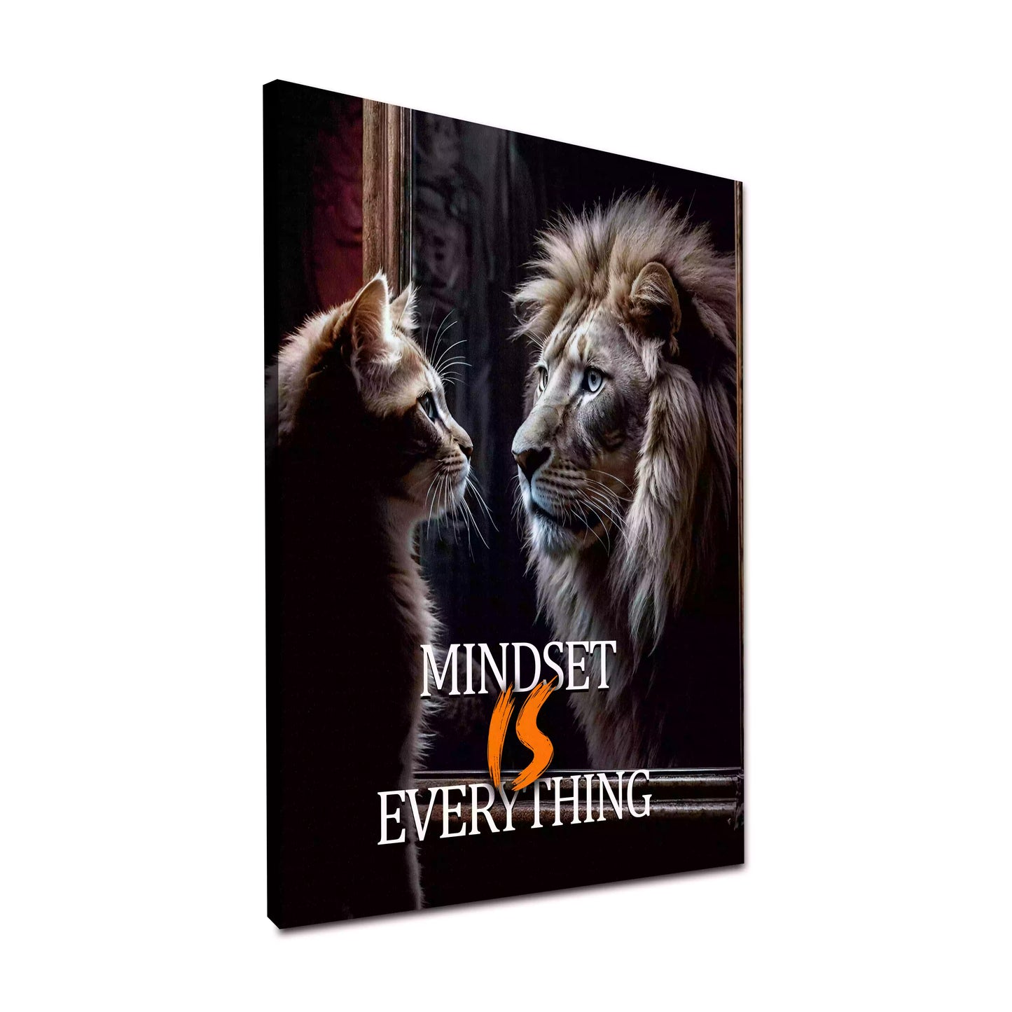 Wandbild Katze und Löwe mit Motivationsspruch Mindset is Everything