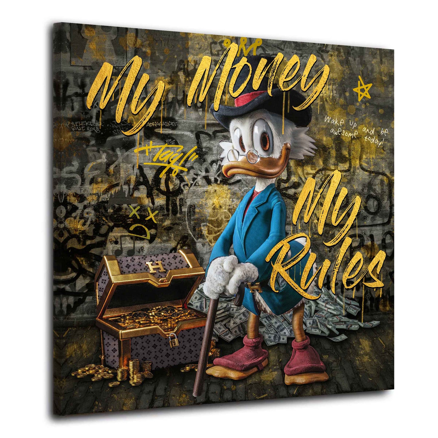 Wandbild Kunst Duck Pop Art My Money My Rules, Comic Gold Edition