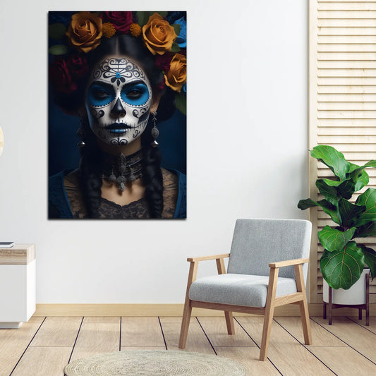 Wandbild La Catrina mit Rosenkranz