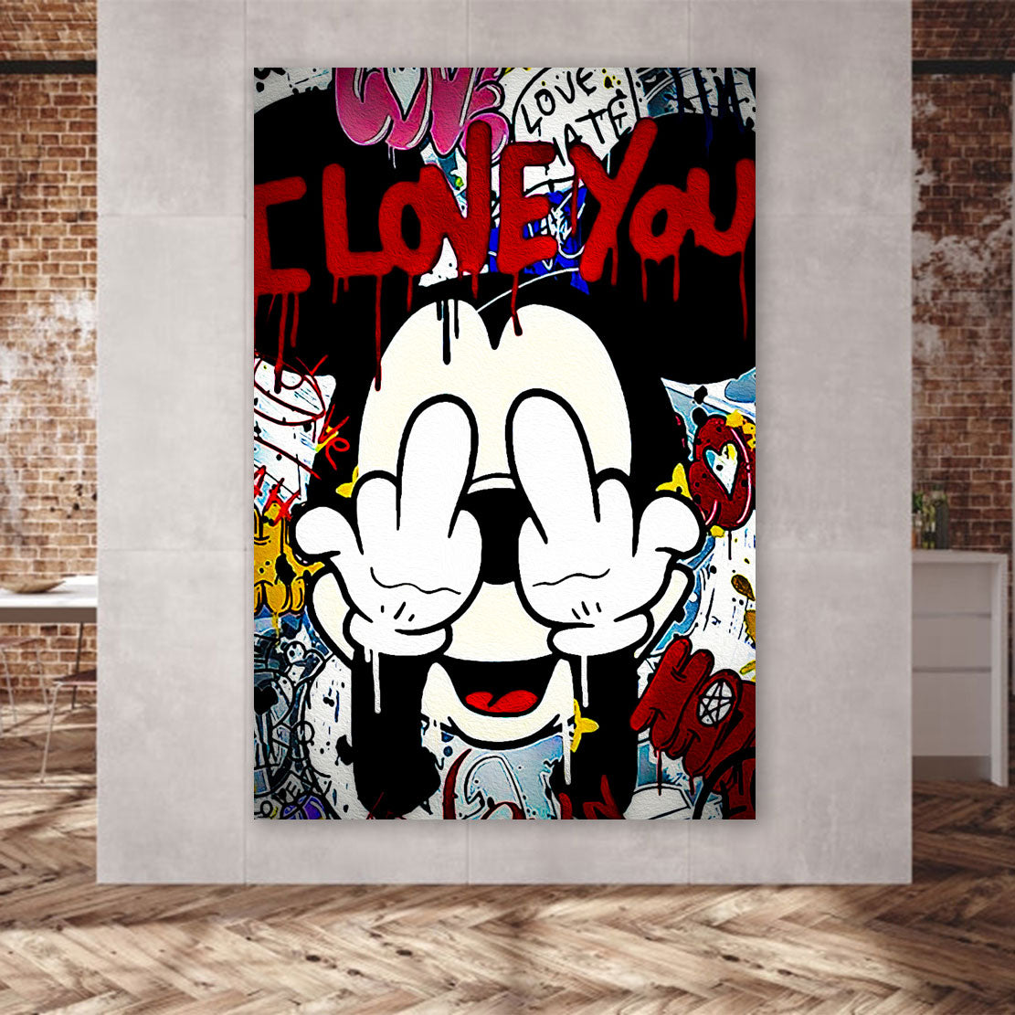 Wandbild Comic Mickey I Love You Pop Art Style