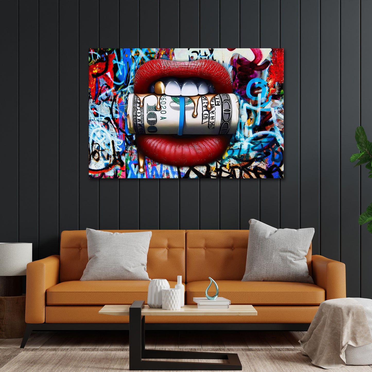 Wandbild Money Lips Graffiti Pop Art Style