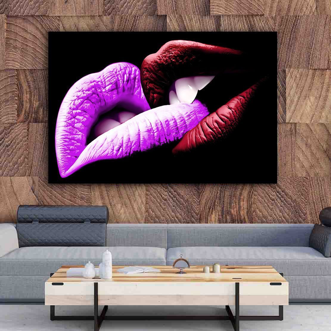 Wandbild Two Lips Black Style