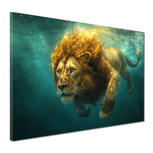 Wandbild Löwe im Wasser majestätisch Kraft Natur