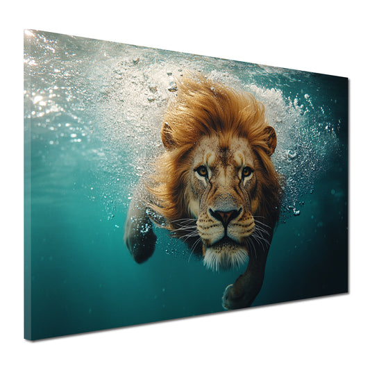 Wandbild Löwe unter Wasser Stärke Dynamik