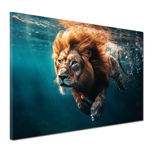 Wandbild Löwe unter Wasser Stärke Wildtier Natur