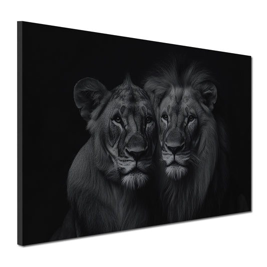 Wandbild Löwenpaar schwarz weiß Eleganz Stärke Tierportrait
