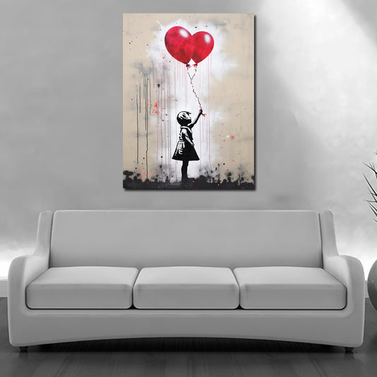 Wandbild Mädchen mit rotem Ballon, Street Art