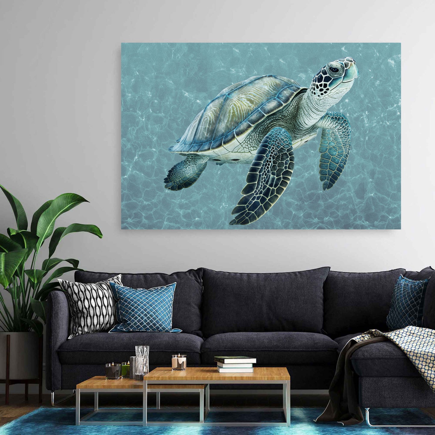 Schildkröte Wandbild Meeresschildkröte Blue Style XL Kunstwerk