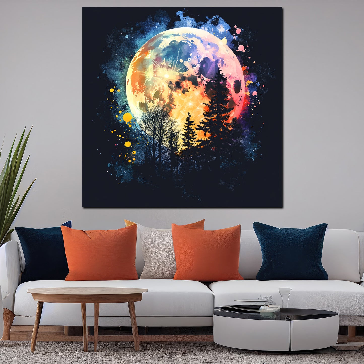 Wandbild Mond Wald Nacht Himmel