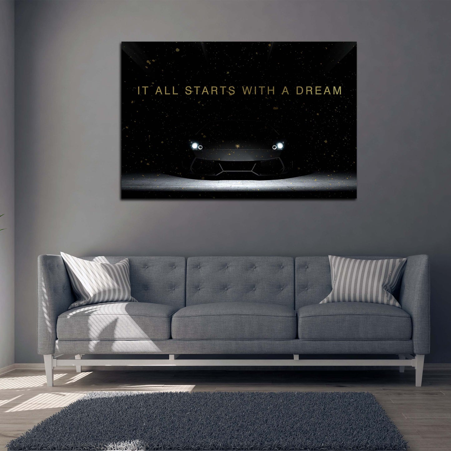 Wandbild Motivation Traumauto It All Starts with a Dream