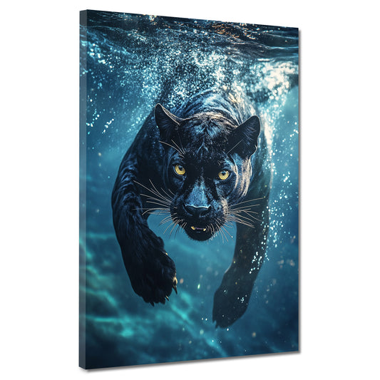 Wandbild Panther taucht ins Wasser Wildtier Dynamik Kraft