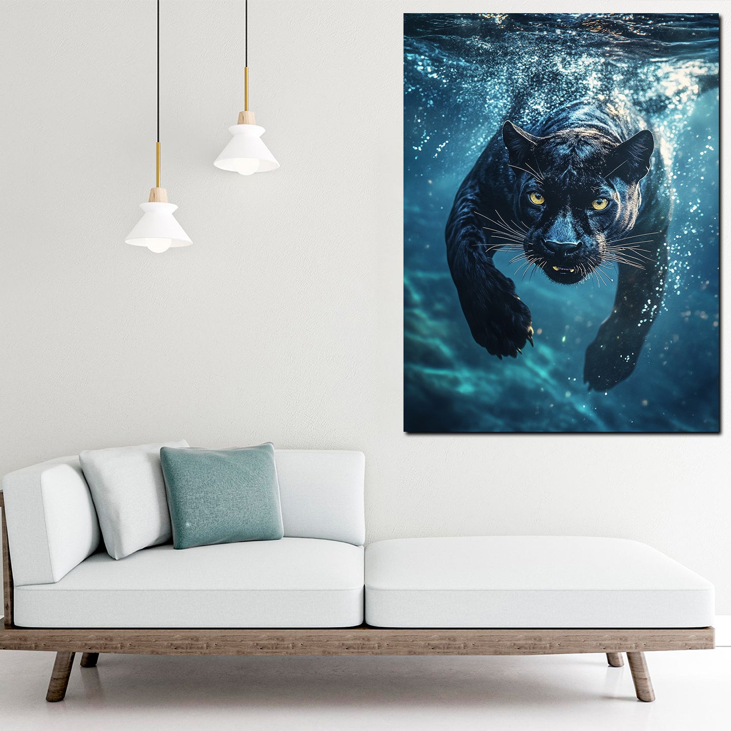 Wandbild Panther taucht ins Wasser Wildtier Dynamik Kraft