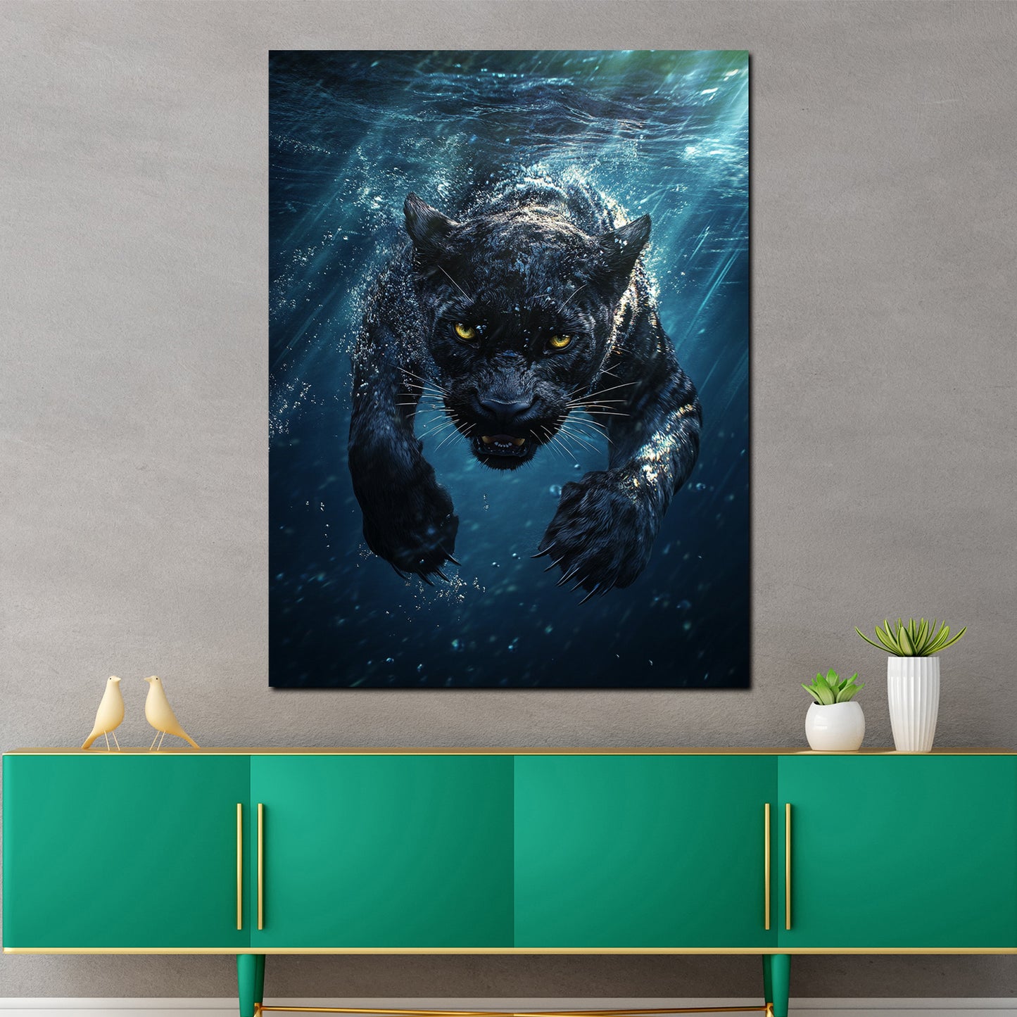 Wandbild Panther unter Wasser Kraft Dynamik Wildtier
