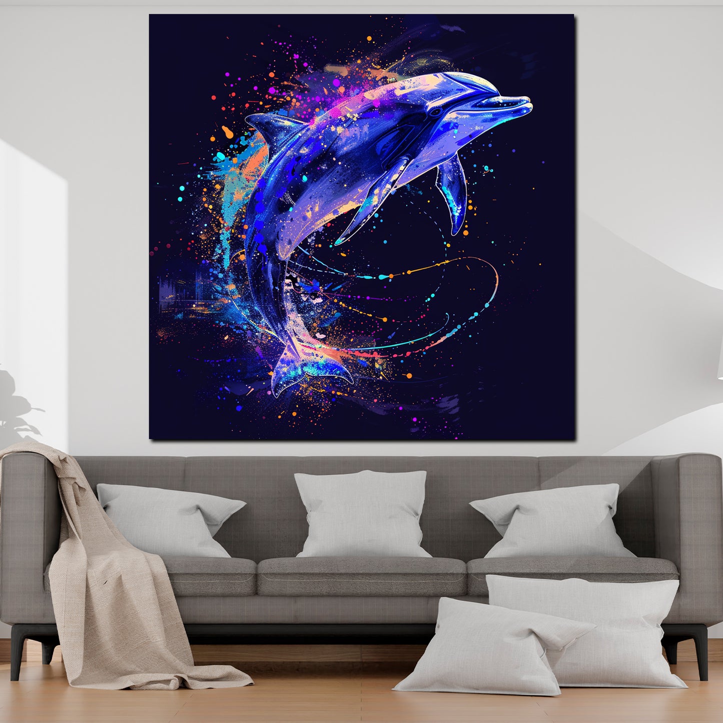 Wandbild Pop Art Delfin leuchtend